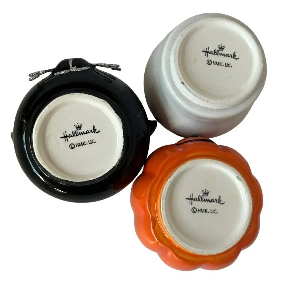 Hallmark Spooky Tea Light Candle Holder Set Cat Pumpkin Skull Figural Halloween